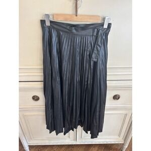 Zara Faux Leather Black Pleated Midi Wrap Skirt Medium High Waisted